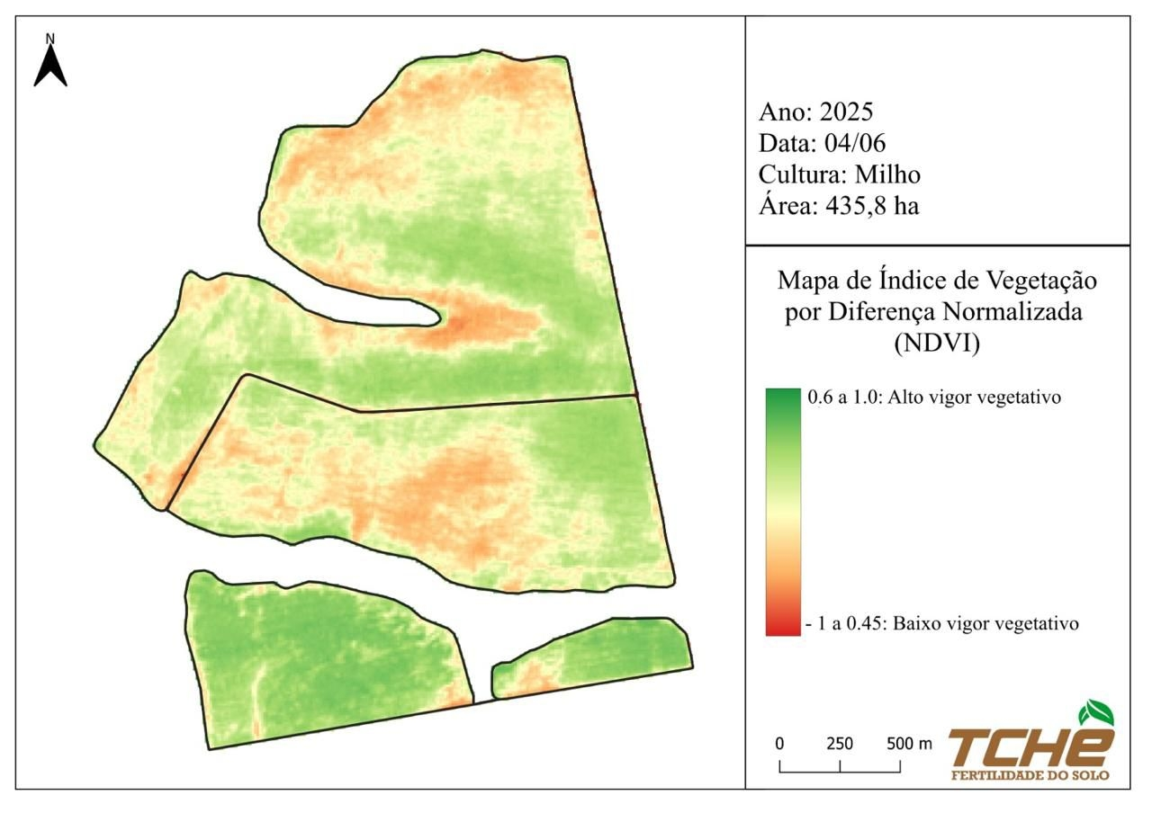 Mapa técnico de índice de vegetação utilizado em análise agrícola